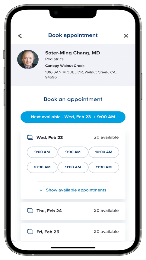 MyCanopy app appointment screen